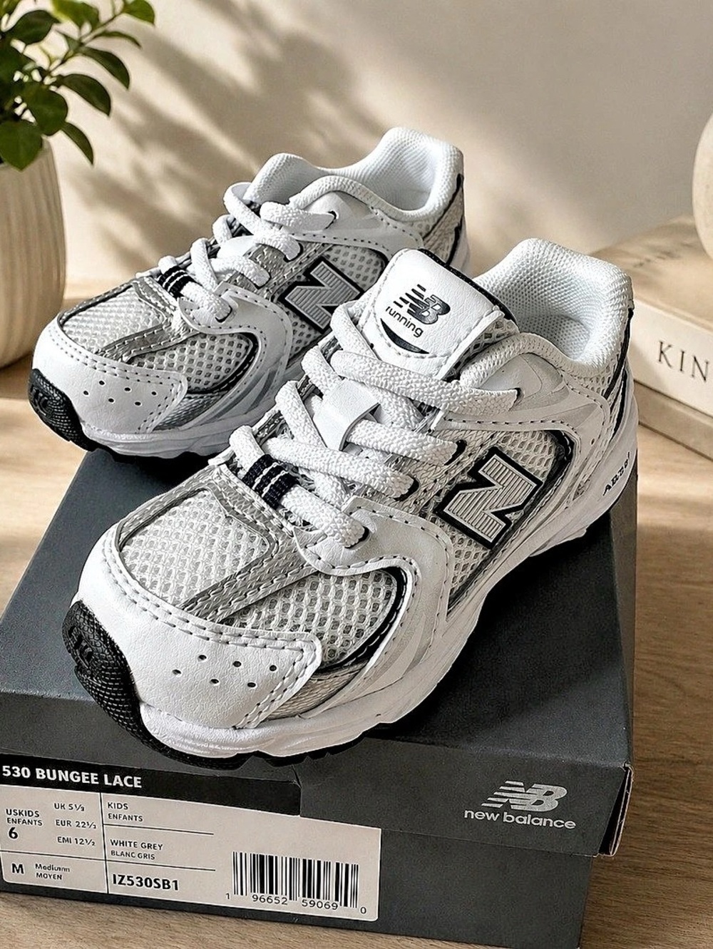 New Balance 530 Bungee Lace Kids Sneakers White & Gray Girls US 6 New